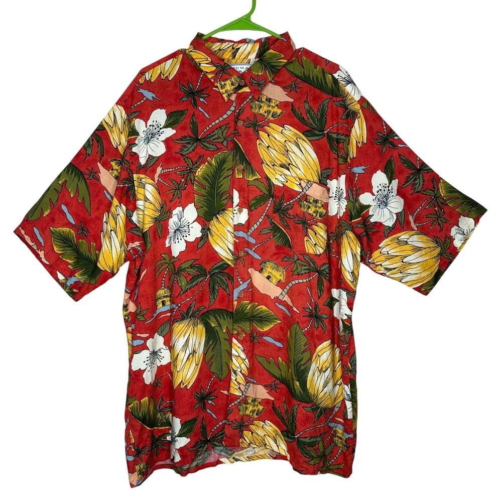 Michael Gerald VTG Men's XL Floral Banana Hawaiian Tropical Palm Tree Aloha‎ Top
